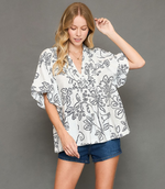 Floral Print Top w/ Smocking Details