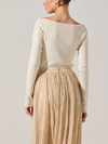 Light beige Astr The Label Bluma Sweater features a wide boat neck and delicate floral embroidery, embodying Long Island boutique fashion elegance.