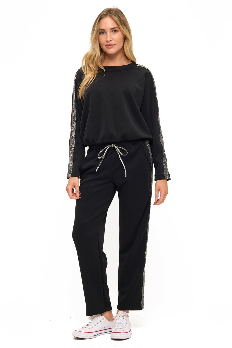 Straight Leg Scuba Pants with Snakeskin Side Detail
