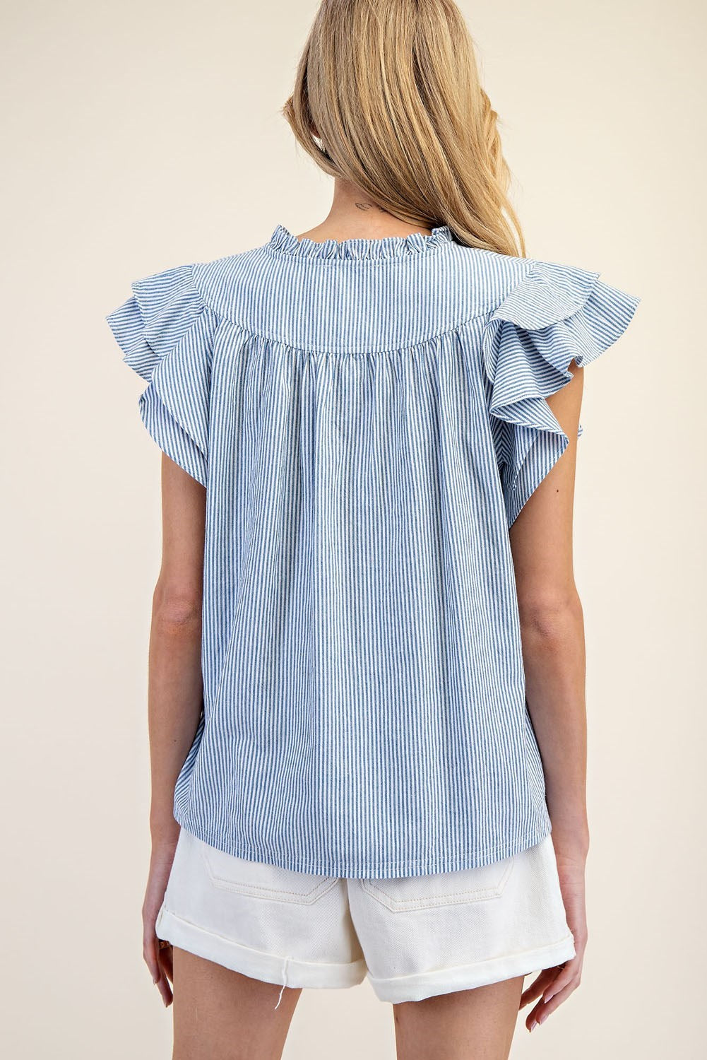 Striped Notched V-Neck Collar Top