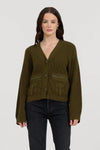 Deep Olive Fitted Utility Cardigan