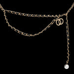 Pearl Tip Double Ring Charm Pointed Draped Faux Leather Chain Belt