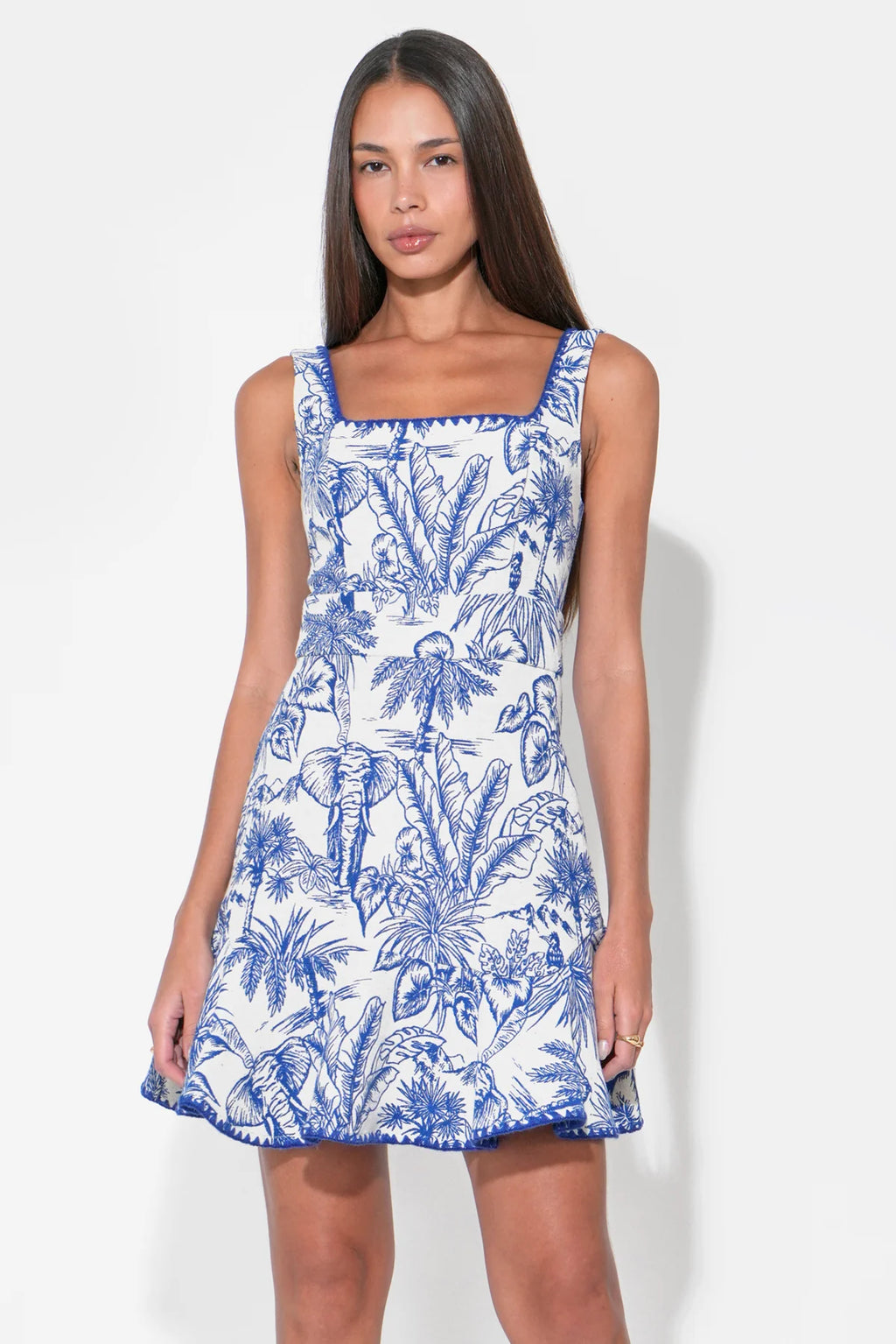 jacquard square neck floral mini dress Ximena Square Neck Jacquard Mini Dress