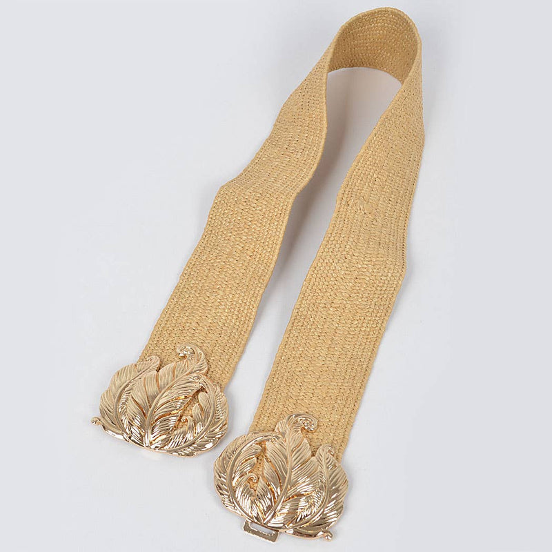 Leaf Metal Buckle Stretch Straw Belt