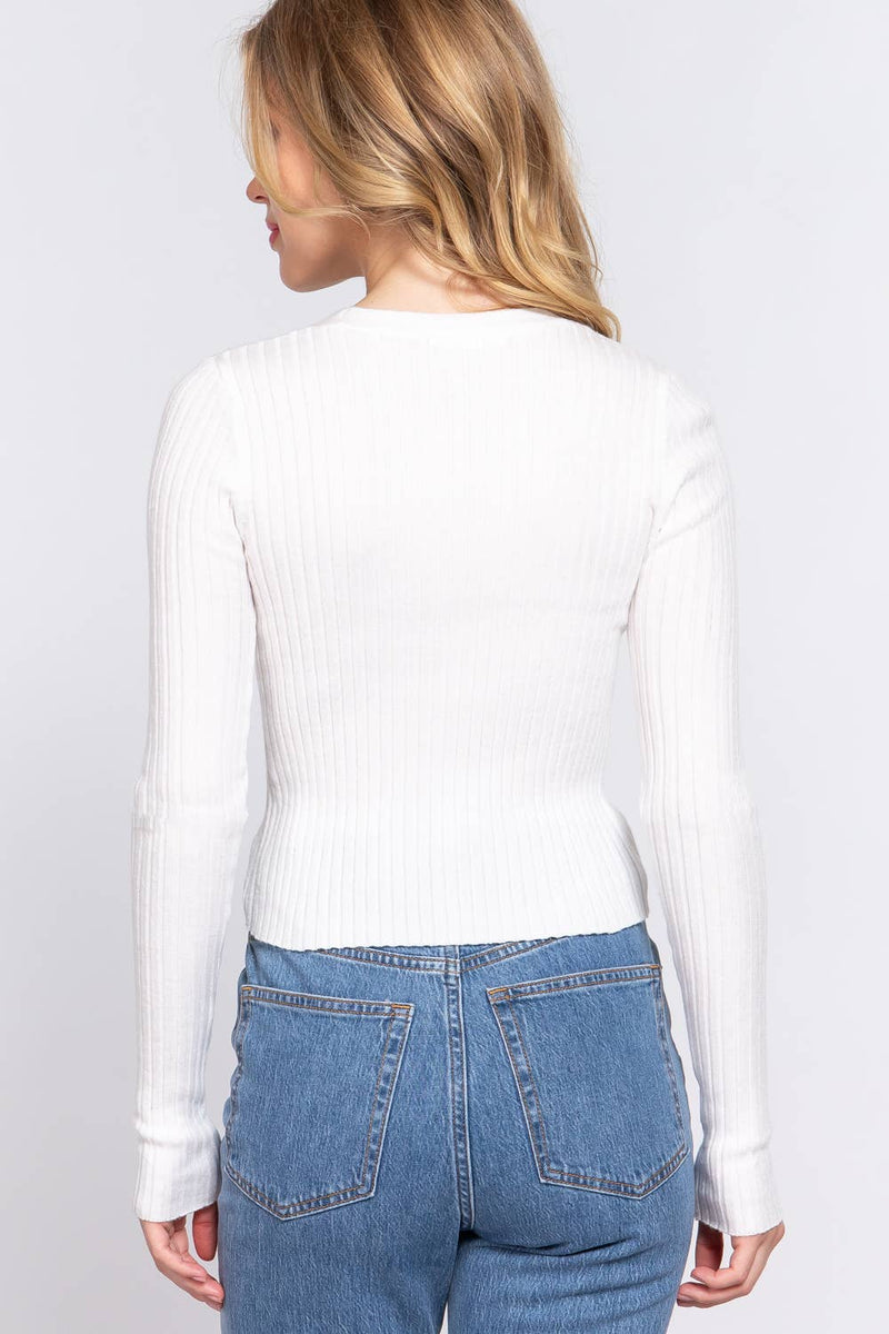 Long Sleeve V-neck Fitted Sweater Cardigan