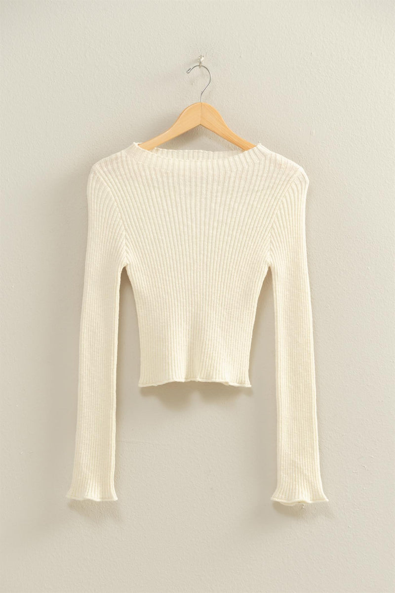 Sleek Mock Neck Ribbed Knit Top