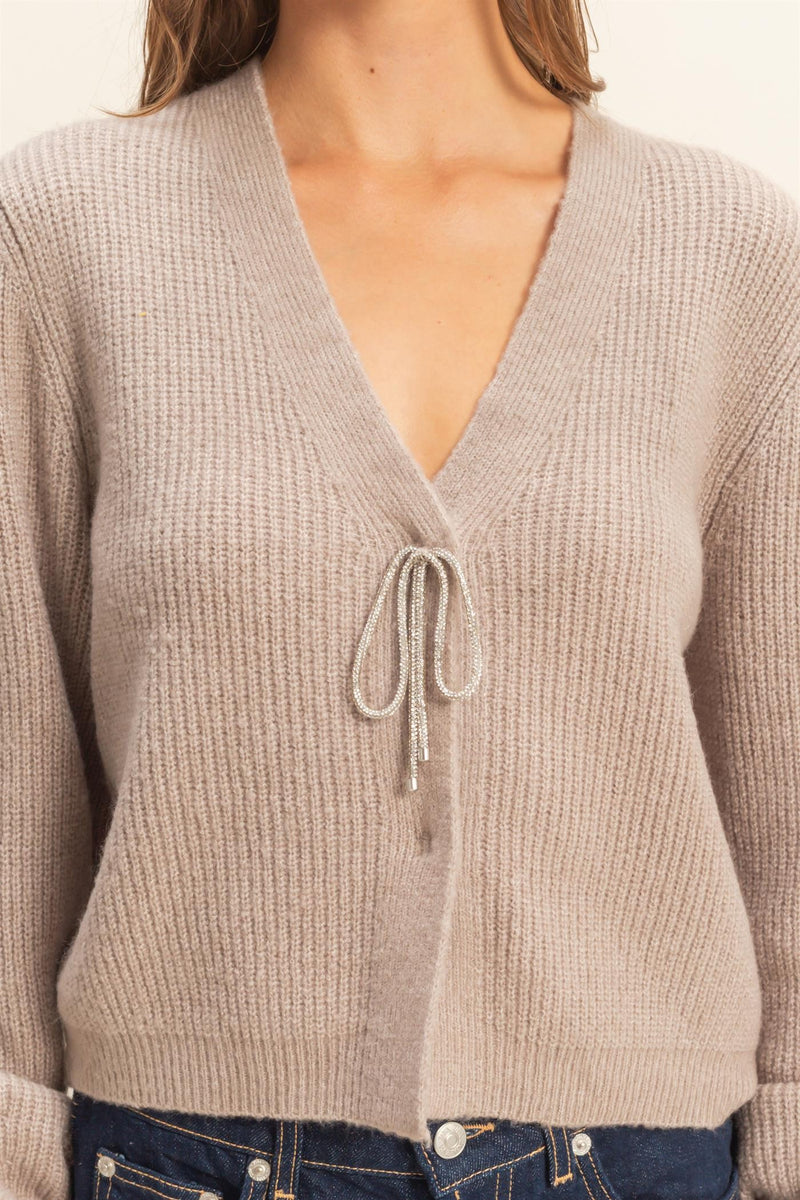 Sparkly Bow Embellished Cozy Cardigan