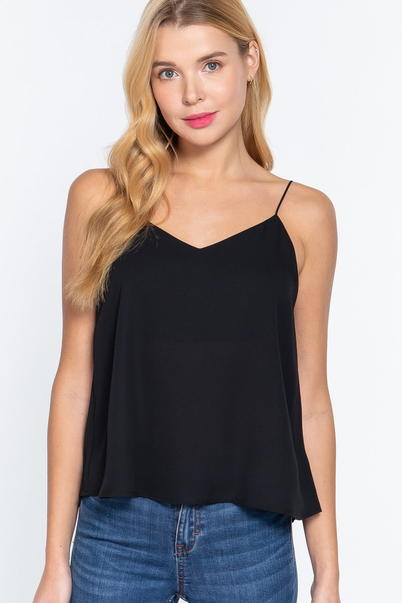 Double V-Neck Cami Woven Top