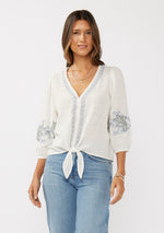 Boho Embroidered Cotton Gauze Tie Top