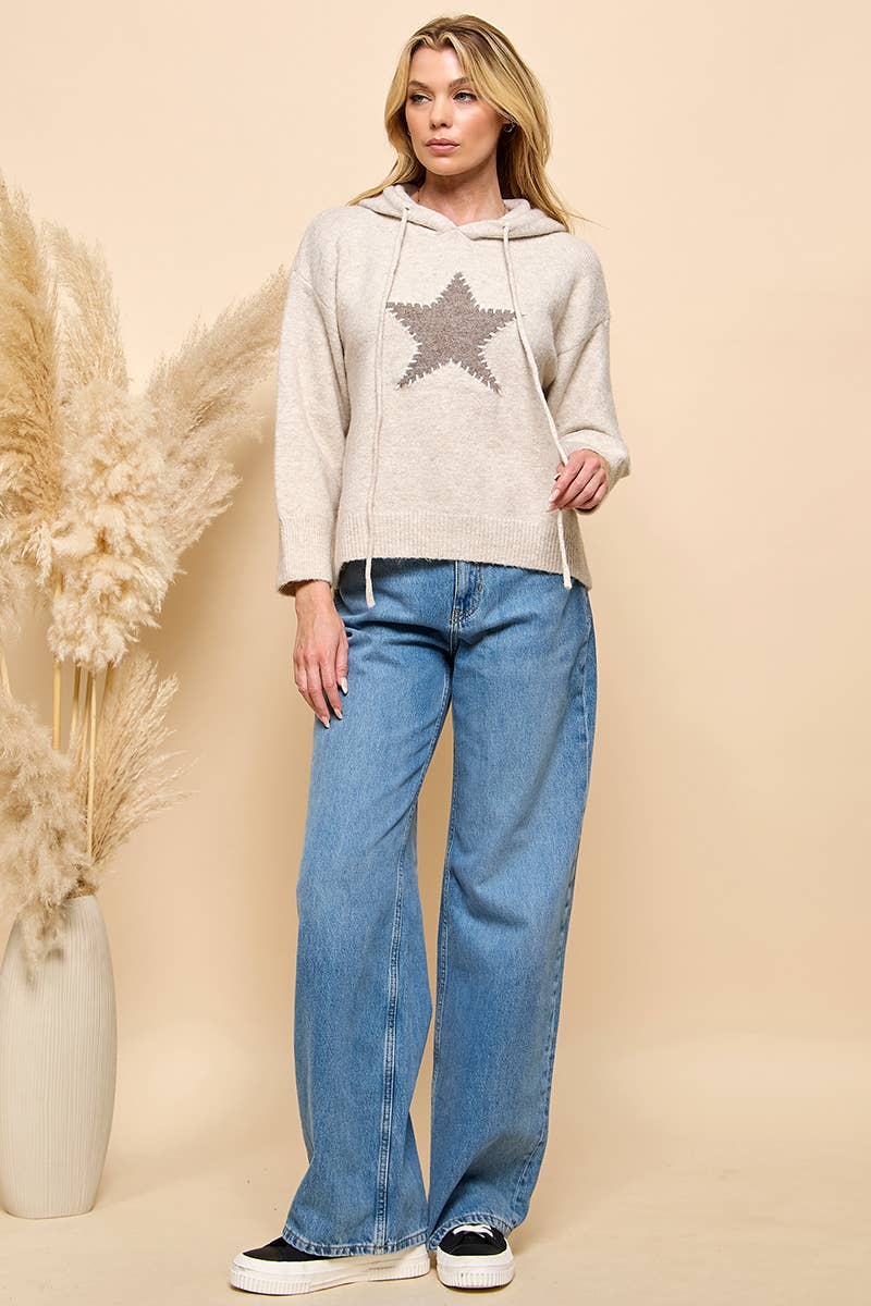 Star Stitched Hoodie Sweater