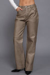 Washed Faux Leather Long Pants