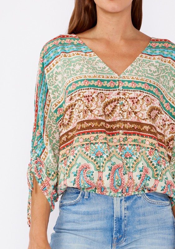 Striped Paisley V-Neck Blouse