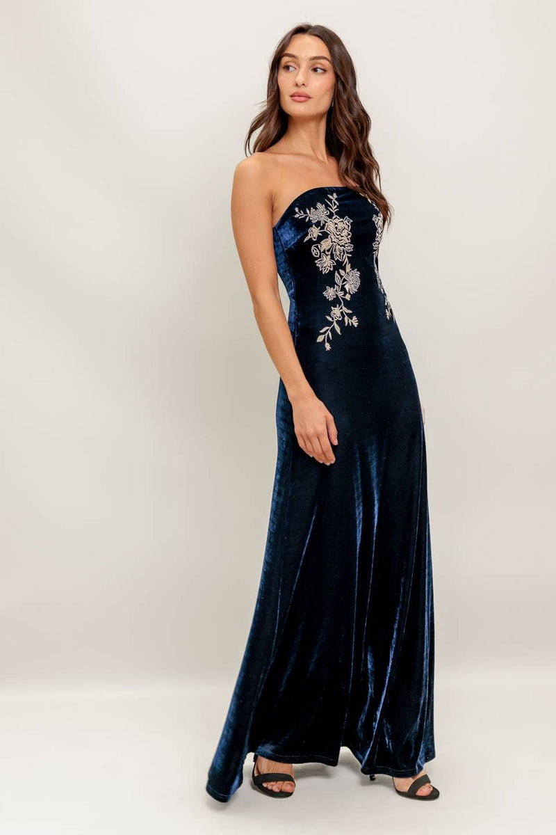 Navy Velvet Maxi Dress