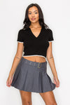 Collared V-Neck Sweater Crop Top