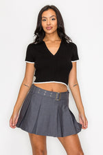 Collared V-Neck Sweater Crop Top