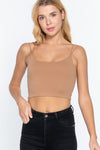 Round Neck Elastic Strap Two Ply Cami Crop Top