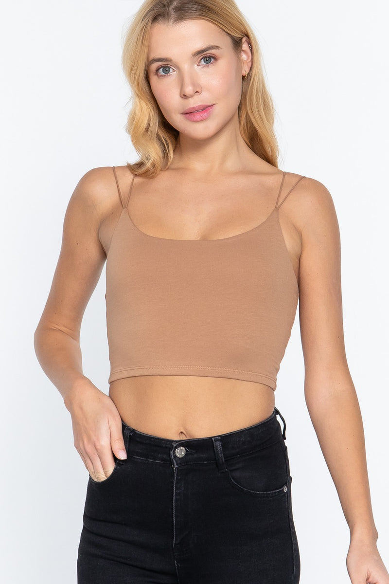 Round Neck Elastic Strap Two Ply Cami Crop Top