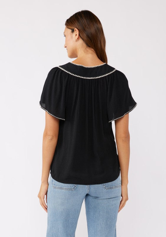 Flutter Sleeve Top w/ Embroidery