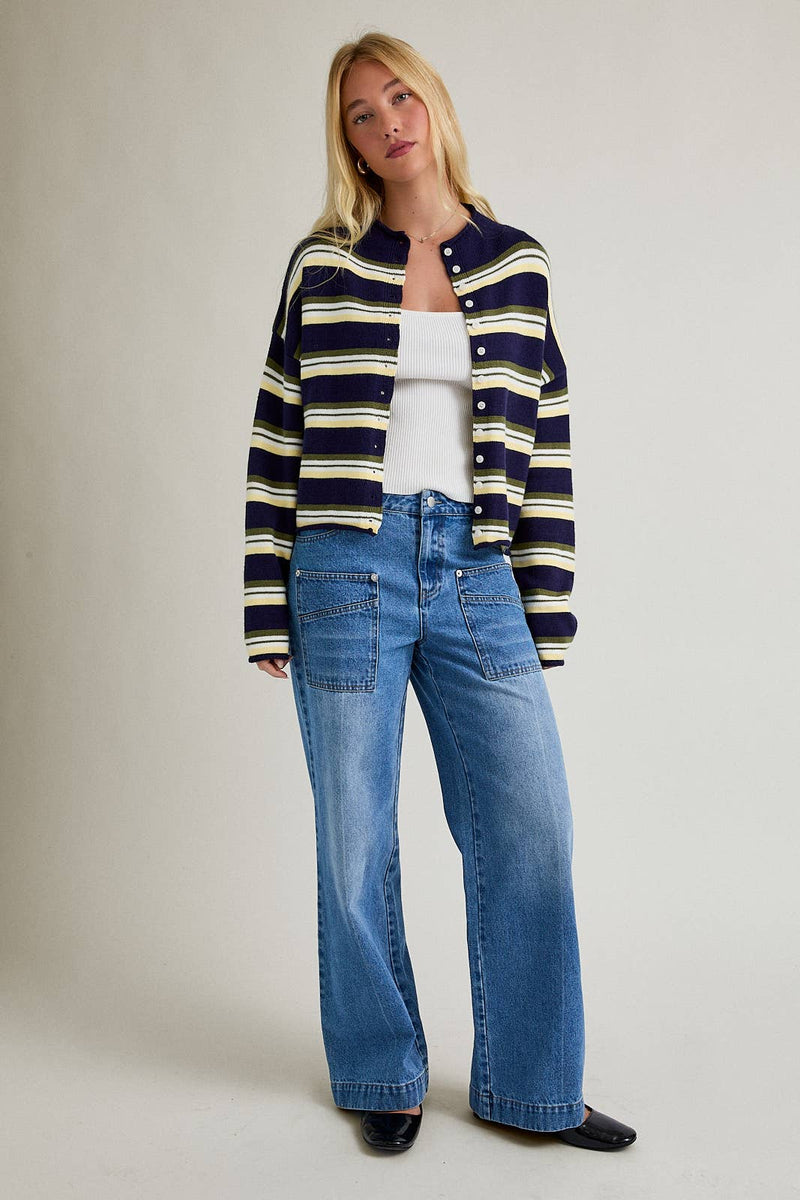Navy & Yellow Striped Cardigan
