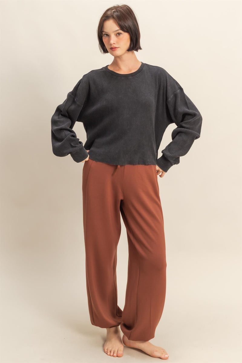 Mineral Wash Waffle Long Sleeve Top