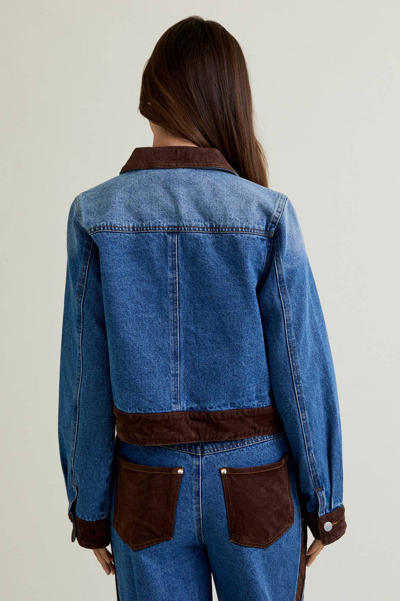 Suede Contrast Detail Denim Jacket