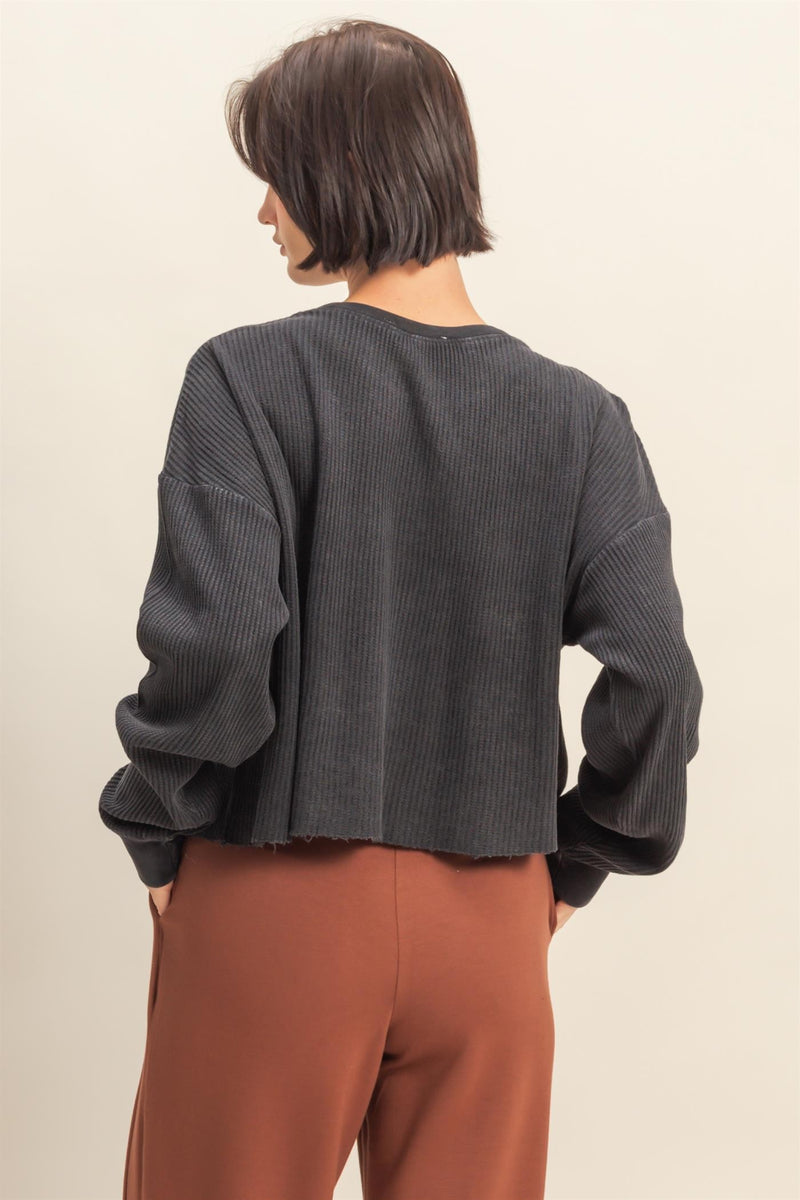 Mineral Wash Waffle Long Sleeve Top