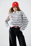 Grey Striped Sweater with Red Heart