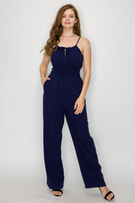 Front Tie Ribbon Smocked Waist Jumpsuit