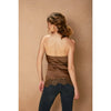 A rich brown satin tube top featuring a delicate lace hem, perfect for elegant layering in Long Island boutique fashion.