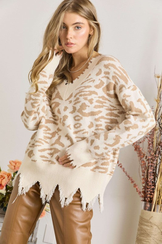 Frayed Edge Leopard Sweater