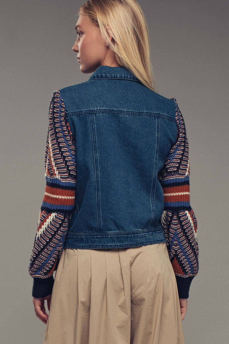 Knit Sleeves Denim Jacket