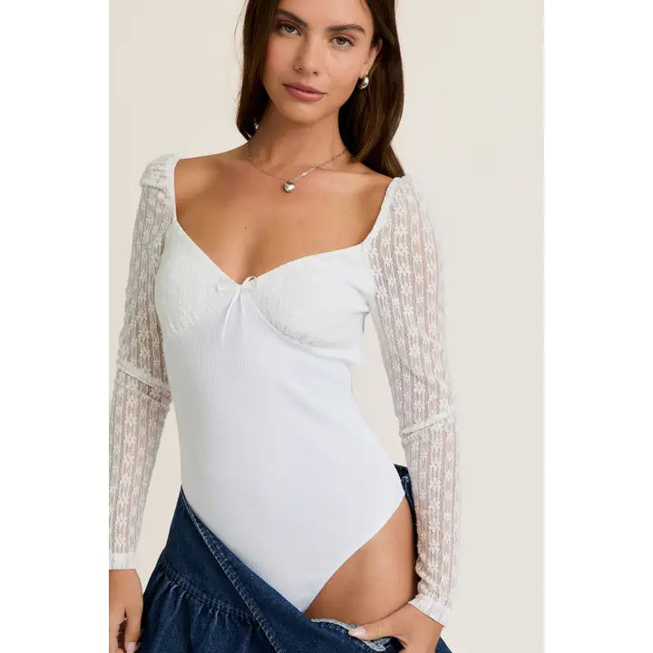 Lace Contrast Long Sleeve Bodysuit