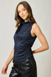 Sleeveless Shimmering Mock Neck Top