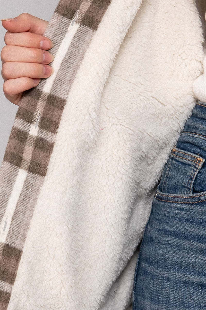 Long Sleeve Inside Faux Fur Brushed Plaid Jacket