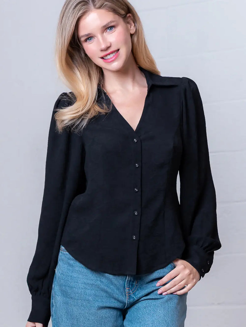Long Sleeve Button Down Collared Blouse