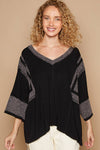 Oversize V-Neck Long Sleeve Lace Trim Knit Top