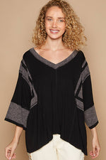 Oversize V-Neck Long Sleeve Lace Trim Knit Top