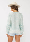 Floral Embroidered Lace-Trim Split Neck Blouse