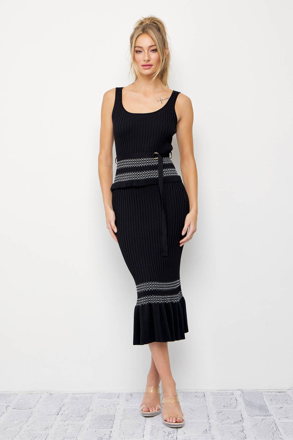 Rib Knit Top and Ruffle Dress