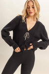 Sparkly Bow Embellished Cozy Cardigan