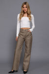 Washed Faux Leather Long Pants