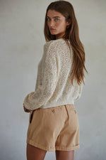 Knit Sweater Neck Henley See Through Pullover Top