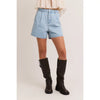 Pleated Denim Shorts