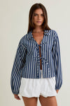 Stripe Long Sleeve Tie Top