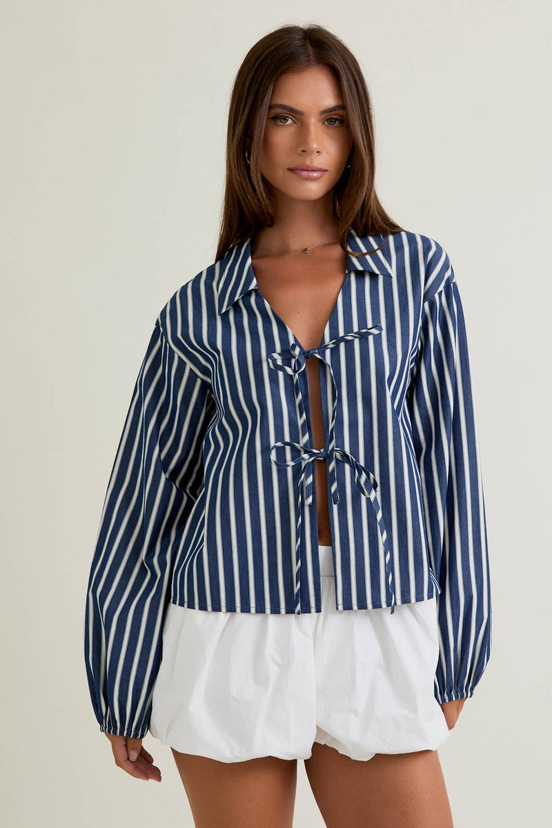 Stripe Long Sleeve Tie Top