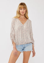 V-Neck Button Front Floral Blouse