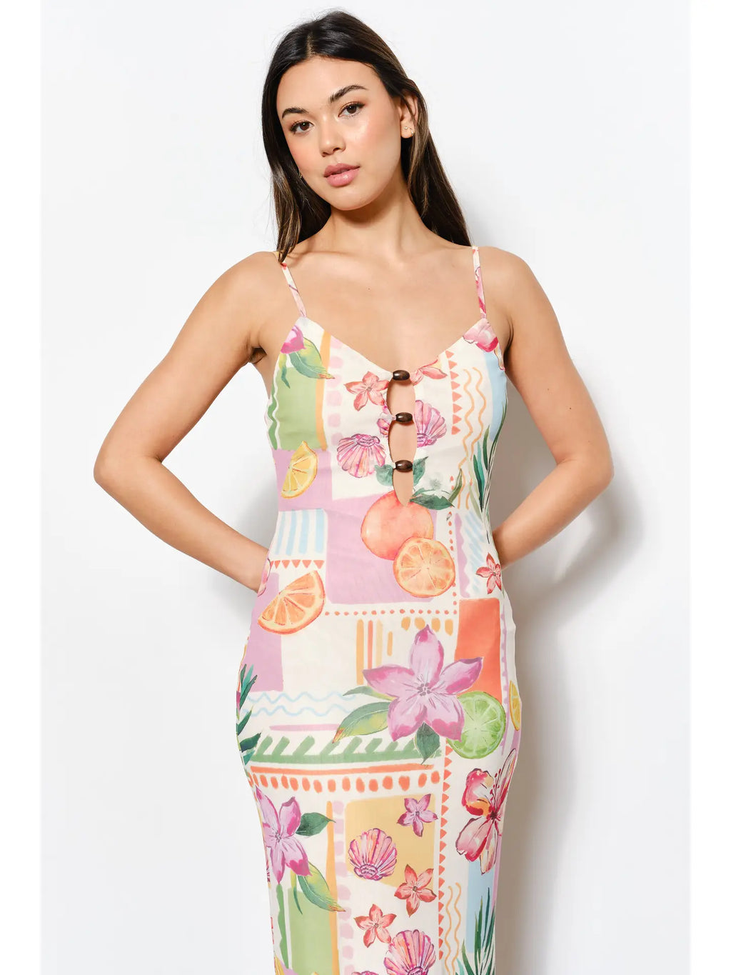 Plunge Neck Mesh Maxi Dress