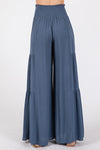 Woven Solid Wide Ruffle Hemming Pants - Med Indigo