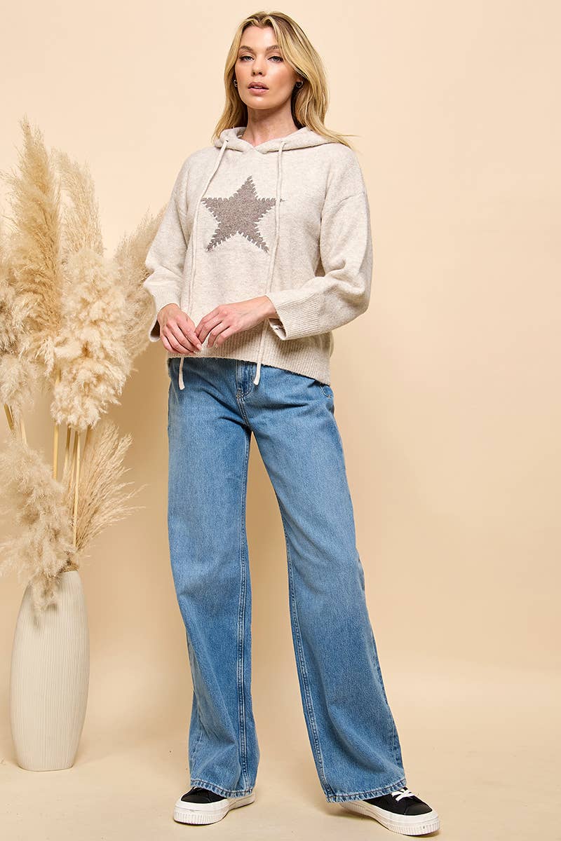 Star Stitched Hoodie Sweater