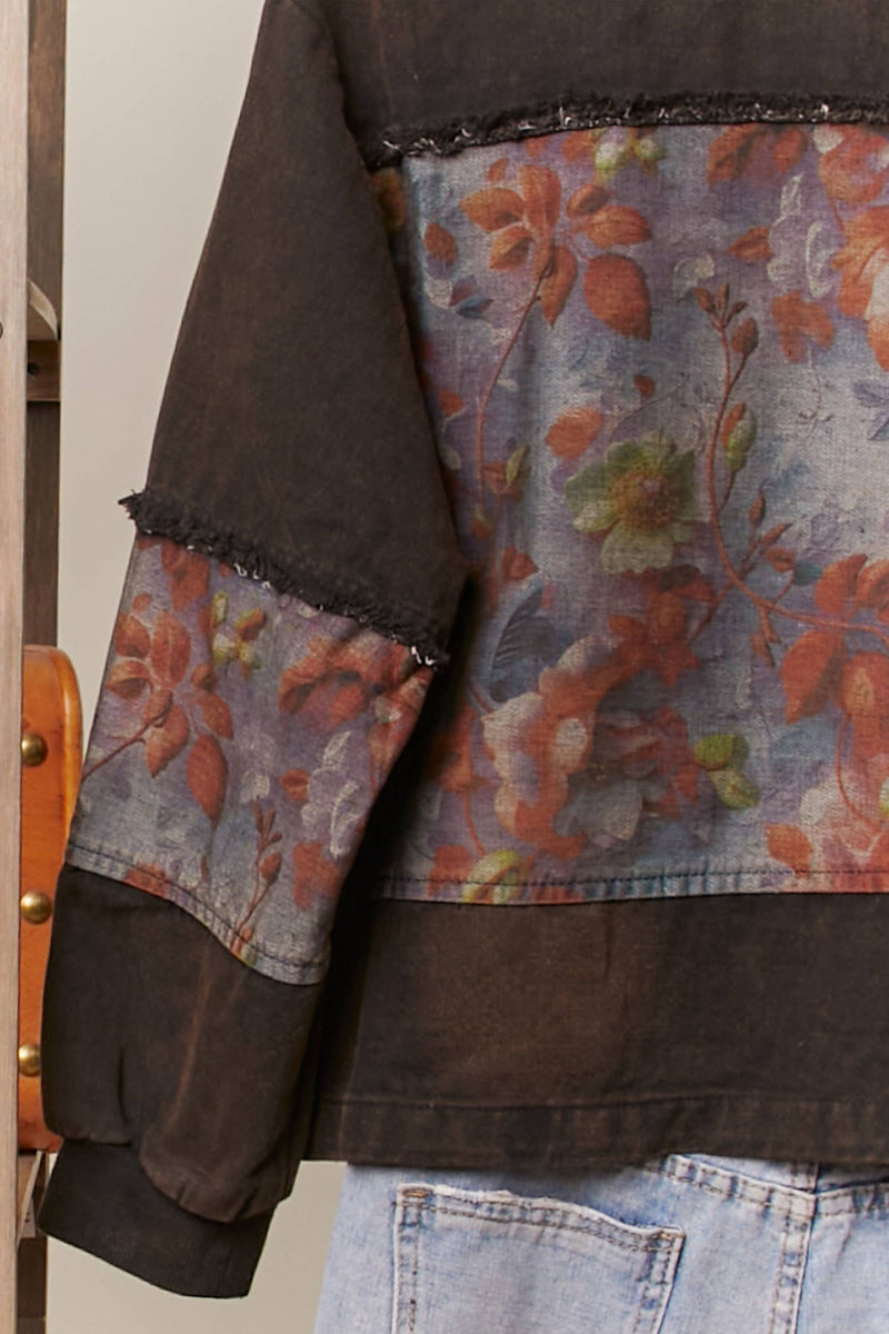 Denim Cargo Jacket with Floral Contrast Panels – TandyWear - Main Image